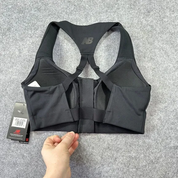 New Balance NB Power X Zip Front Bra Black High‎ Impact WB01033 Women's S (D-DD) - Image 7
