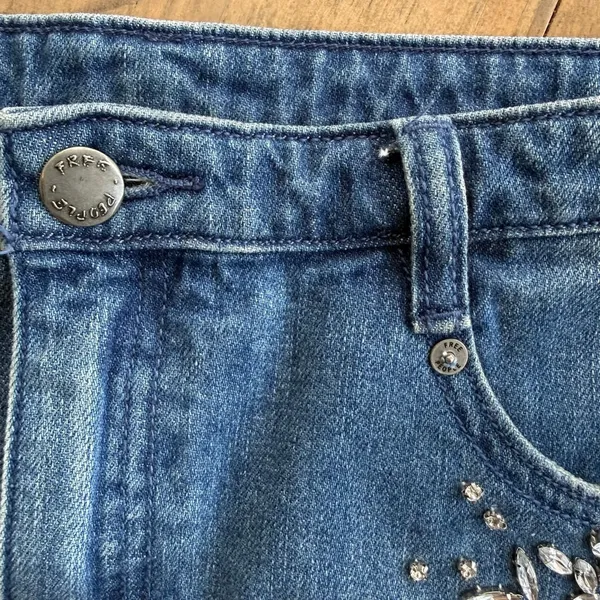 Free People Shine Bright Shine Far Medium Wash Denim Rhinestone Mini Skirt - Image 5