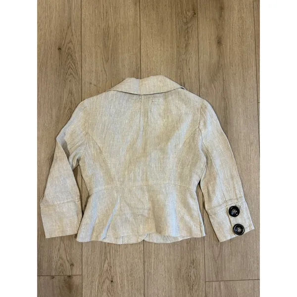 Y2K XOXO Womens Oatmeal Beige 100% Linen Cropped Peplum‎ Blazer Jacket Size S - Image 5