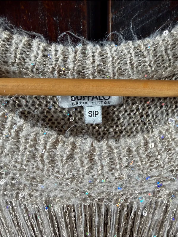 Buffalo David Bitton Beige Open-Weave Shimmer Sweater - Image 4