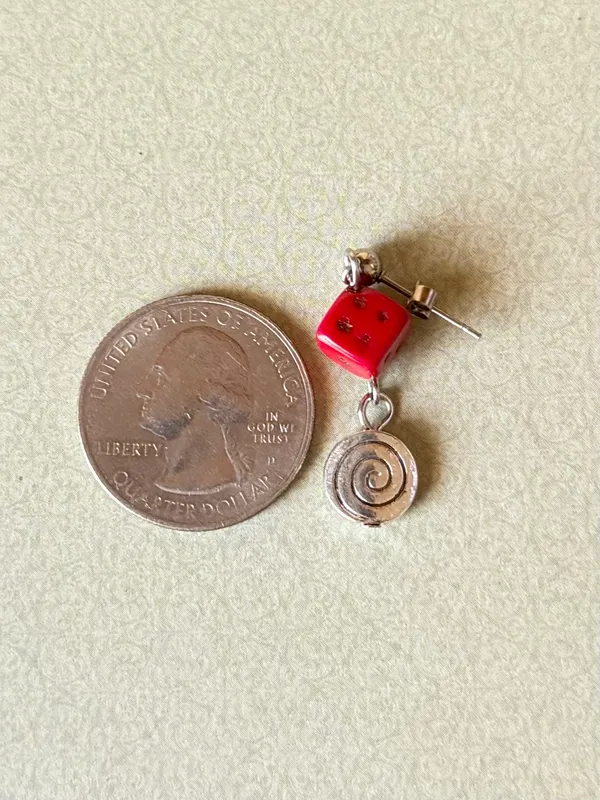 Handmade y2k funky unique red dice Czech glass & swirl dangle earrings ❤️🌀 - Image 5