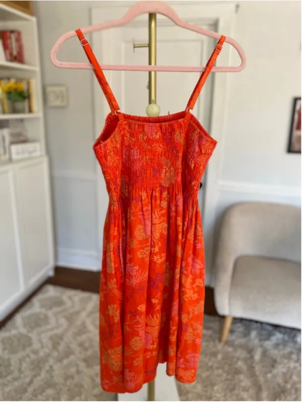 Universal Threads Orange‎ Floral Smocked Mini Dress Summer Boho XS Coastal Resort - Image 3