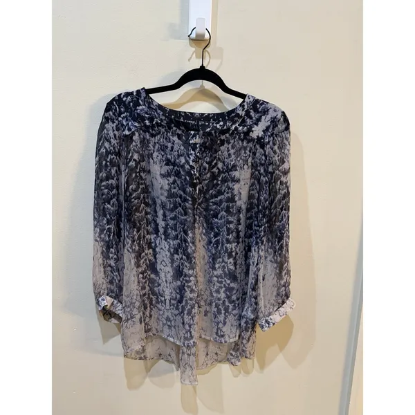 Gypsy 05 Global Village Women Silk Overlay Blouse‎ Flowy Top Size Large - Image 2