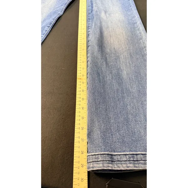 Risen Women's 9/29 Light Wash Wide Leg Jeans Side Slit Hem Stretch 5 Pocket Blue - Image 10