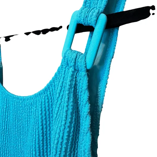 NWT Aerie One Piece Swimsuit‎ Women Medium Blue Shimmer Textured Cheekiest Swim - Image 2