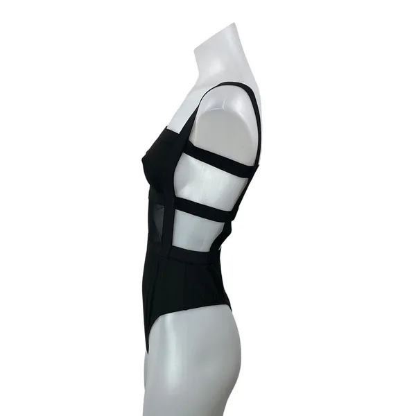 Superdown Camille Black Mesh Sleeveless Square Neck Strappy Back Bodysuit Size S - Image 2