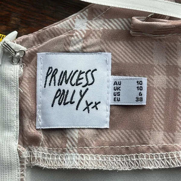 Princess Polly Plaid Maxi milkmaid Dress in tan and White - Image 5