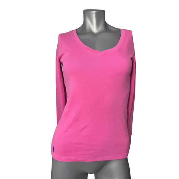 Ralph Lauren Sport V-Neck Top Pink Pony Medium Long Sleeve Old Money Women’s - Image 9