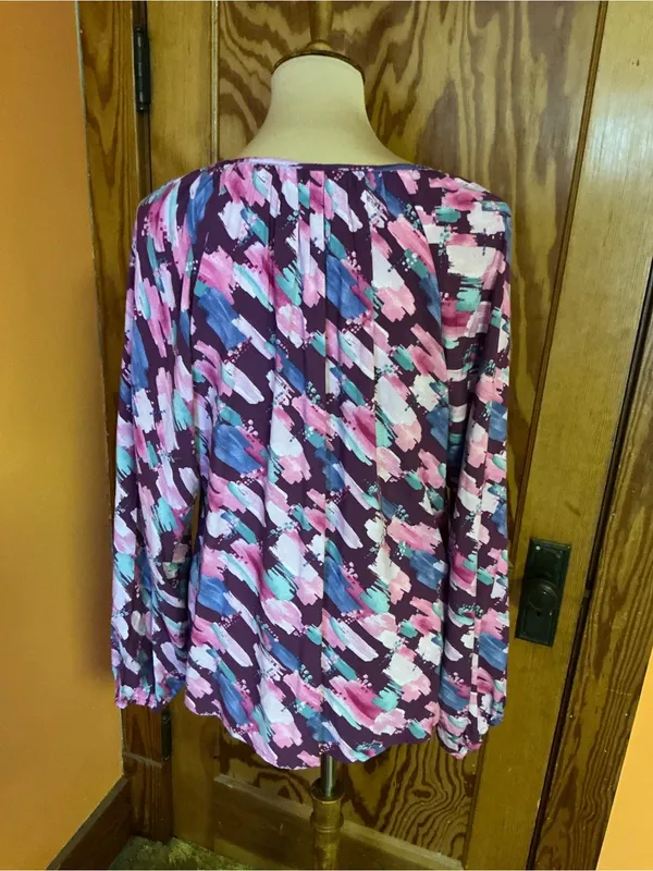Emily Wonder Abstract Brushstroke Blouse Artsy Teacher Gallery Chic Rayon Top L - Image 6