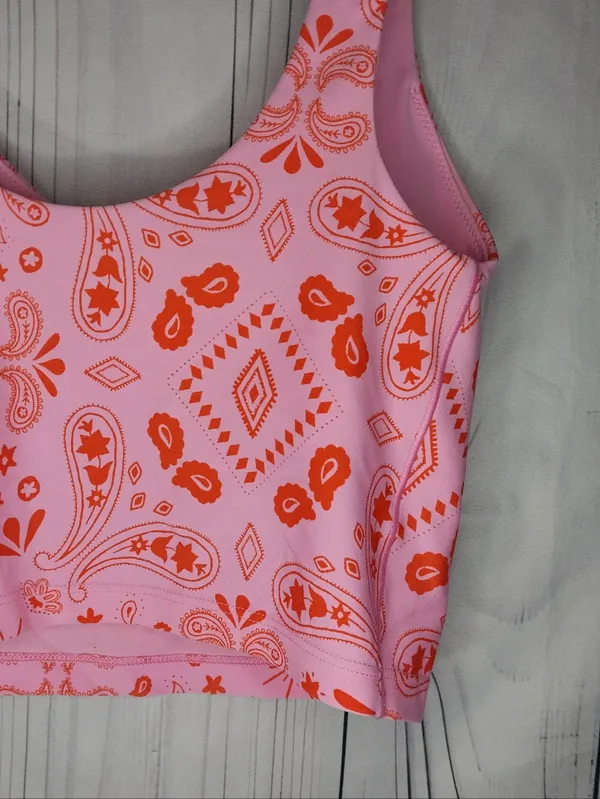 Offline By Aerie Real Me Longline Racerback Pink Paisley Athleisure Sports Bra - Image 6
