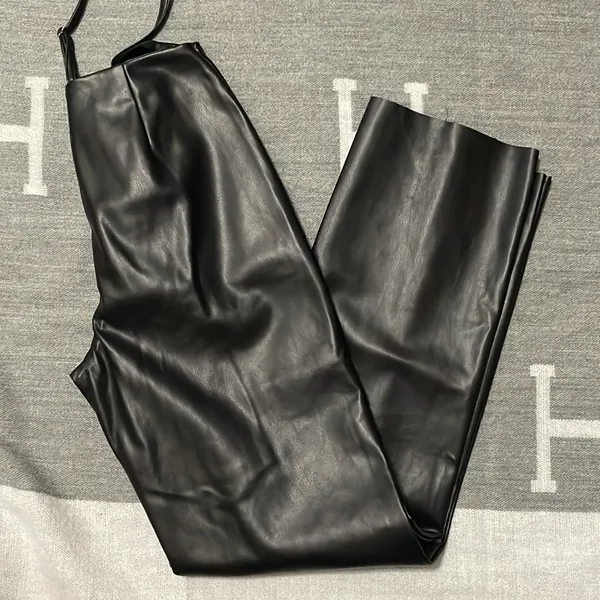 Meshki Zarsa Wide Leg Mid Rise Faux Vegan Leather Pants Going Out Minimalist - Image 4