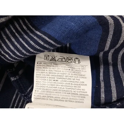 Old Navy Blue Linen Blend Long‎ Sleeve Striped Blouse Size Small - Image 7