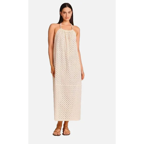 Vitamin A Off White Halter Top Maxi Cover Up Eyelet Swim Dress Womens Medium - Image 15