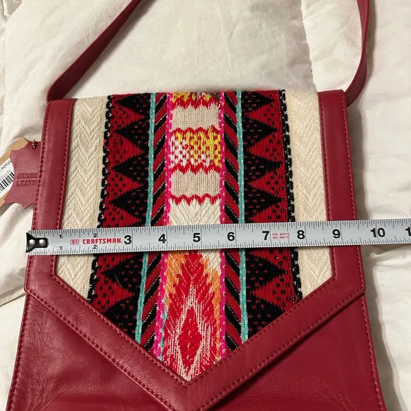 Red and Black Patterned Leather Crossbody Bag - Image 14