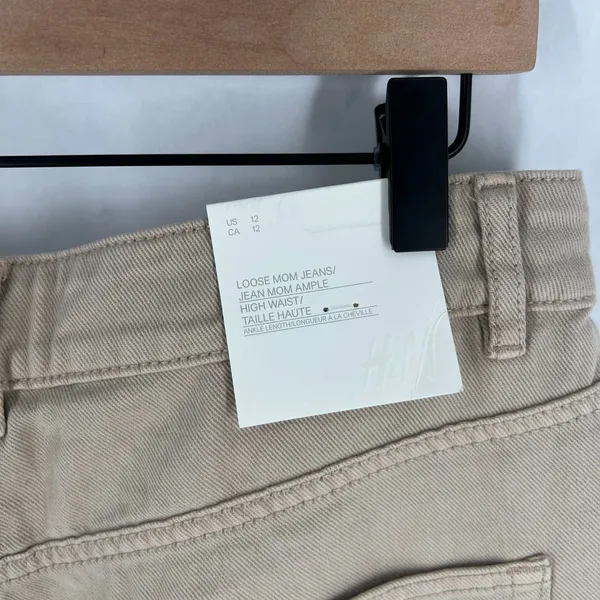 H&M Loose Mom Jeans Womens 12 Beige‎ Denim Cotton Logo Slim Fit High Waist New - Image 9