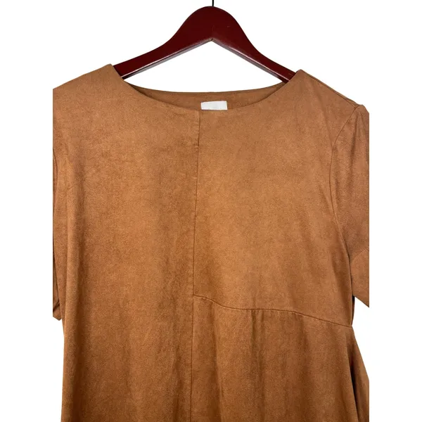 Chico's Women's 1 Brown Suede Angled Asymmetrical Tunic Top Short‎ Sleeve Medium - Image 3