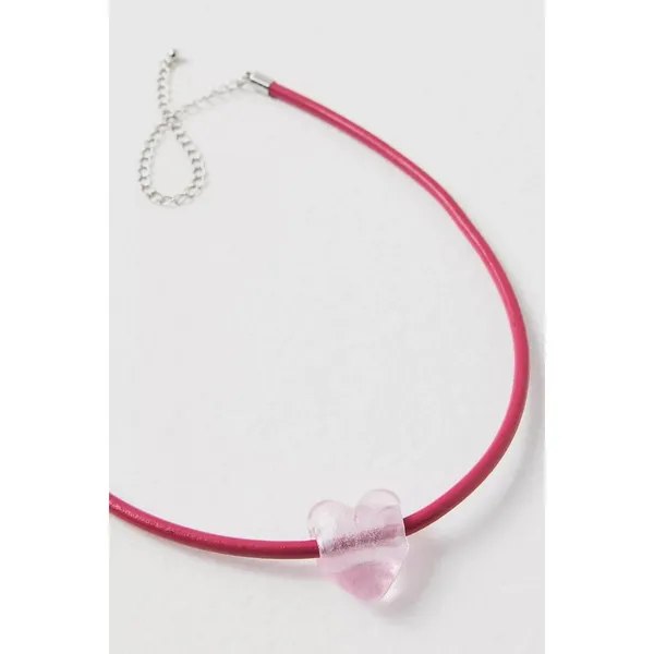 Free People Under the Sea Collar Pink NWT Choker Glass Heart Pendant Bohemian - Image 7