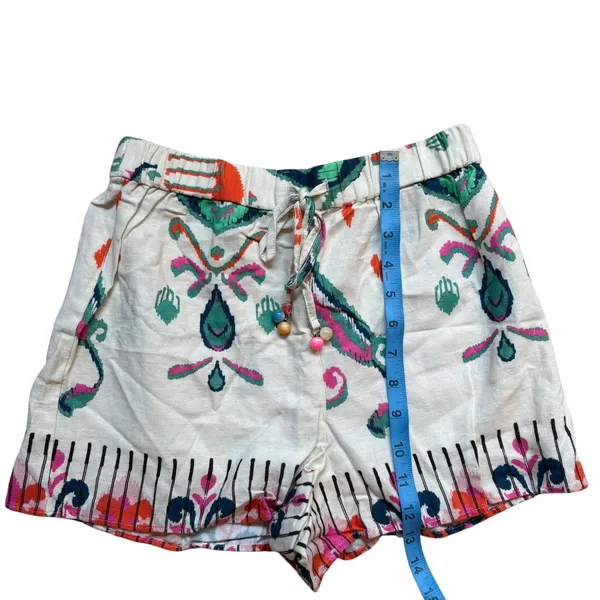 Zara Linen Print Shorts Boho Pom Pom‎ Drawstring Waist Casual Summer XS - Image 6