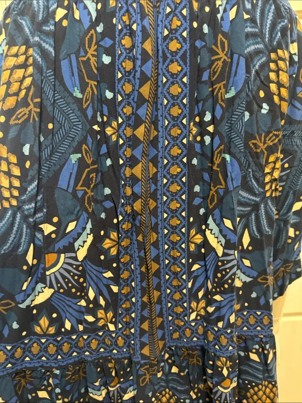Farm Rio Tropical Magic Blue Patterned Tie-Neck Women’s Dress Size Medium - Image 11