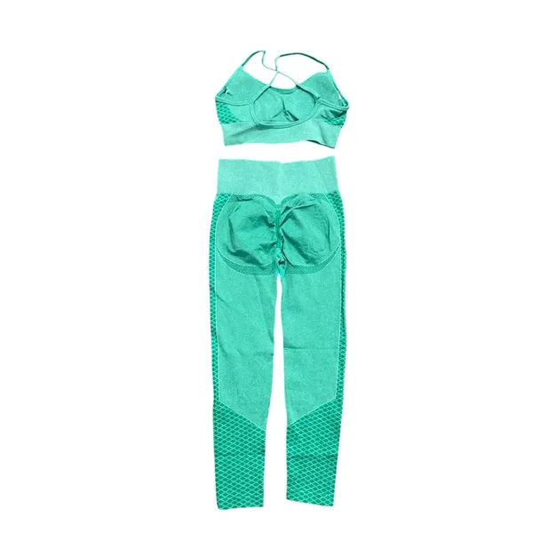 High Waist Active Leggings and Sports Bra Set in Green, Size S - Image 3