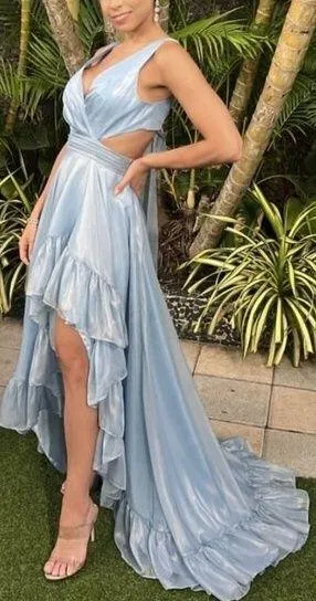 MAC DUGGAL High-Low Ruffle Gown in Powder Blue Size US 0 - Image 2