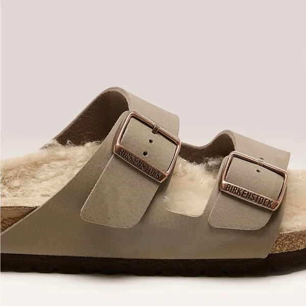 Birkenstock Arizona Shearling Desert Dust Gray Taupe Sandals - Image 3