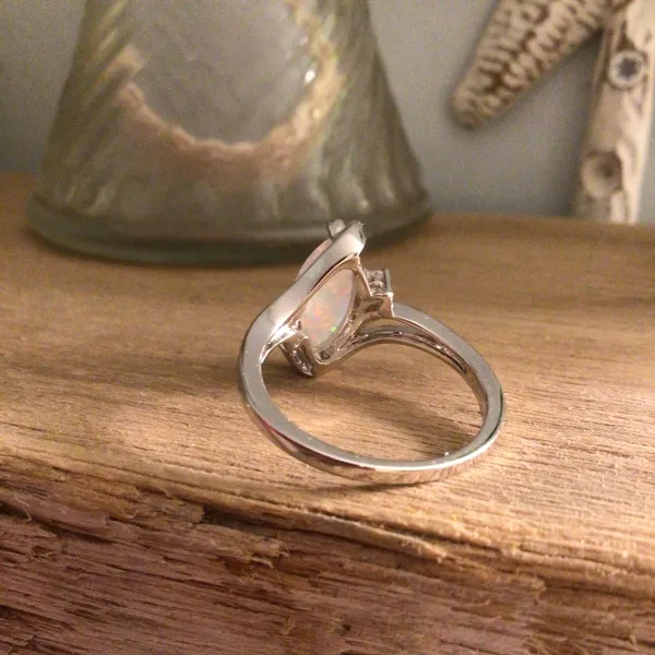 White Gold Plated Brass Created Fire Opal with cubic zirconia sz 6 - Image 4