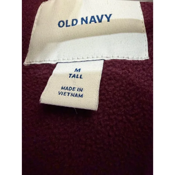Old Navy‎ Womens M Tall Puffer Vest Burgundy Fleece Lined Quilted Mock Neck - Image 4