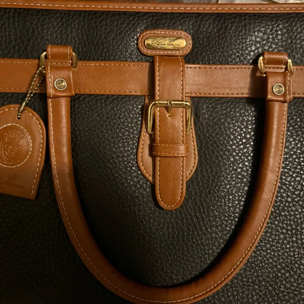 Kathie Lee 1990s Vintage Briefcase Tote Bag Handbag Brown Cognac Leather - Image 4