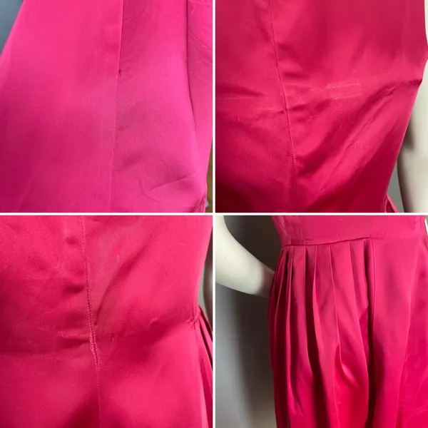 Vintage 1950s Dress A-Line Pink‎ Sleeveless Retro Satin FLAWS Handmade Zip-Up - Image 8