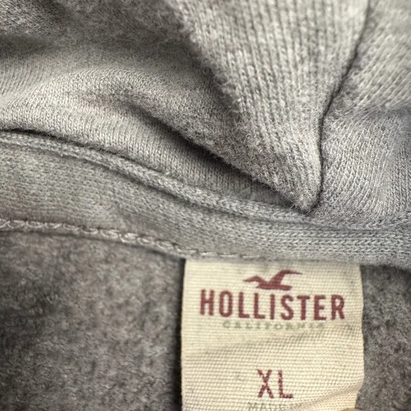 Hollister Gray Full Zip Hoodie Distressed Holes Ripped Sleeve Graphic Logo XL‎ - Image 6
