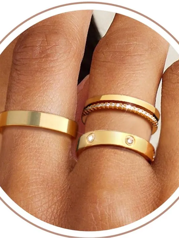 Non Tarnish Dainty 14K Gold Plated Stackable Rings Cubic Zirconia Ring Set - Image 3