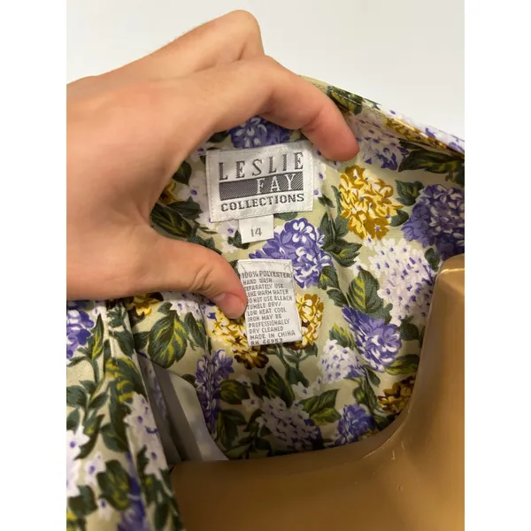 Leslie Fay Vintage Floral Pleated Midi Dress Purple Yellow Hydrangea Size 14 - Image 4
