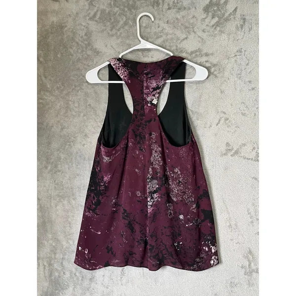 Rag & Bone Silk Racerback Tank Top Women’s Small Purple Abstract Print Y2K Indie - Image 3