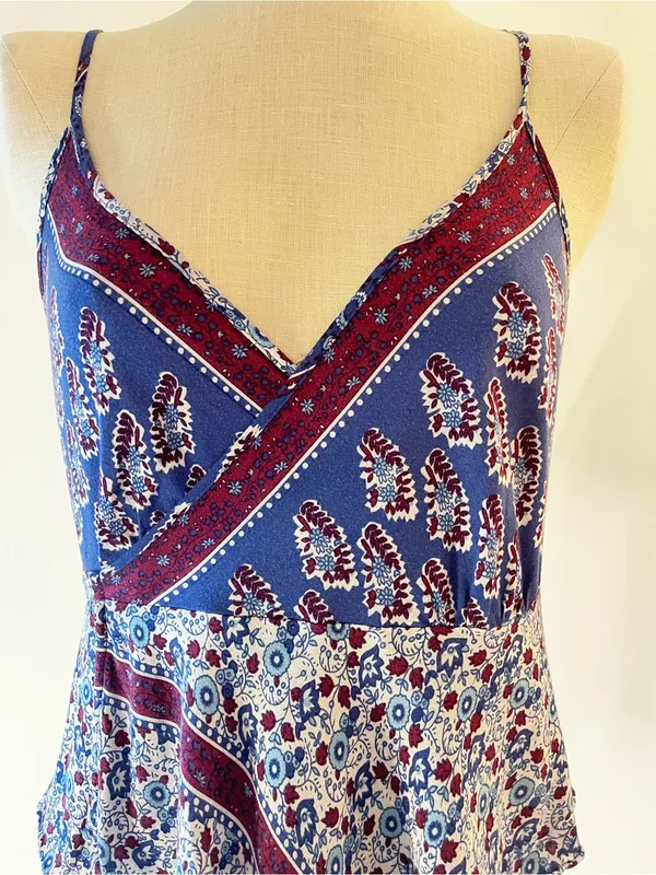 Free People Floral Print V-Neck Cami Tank Top - Blue / Burgundy - Image 2