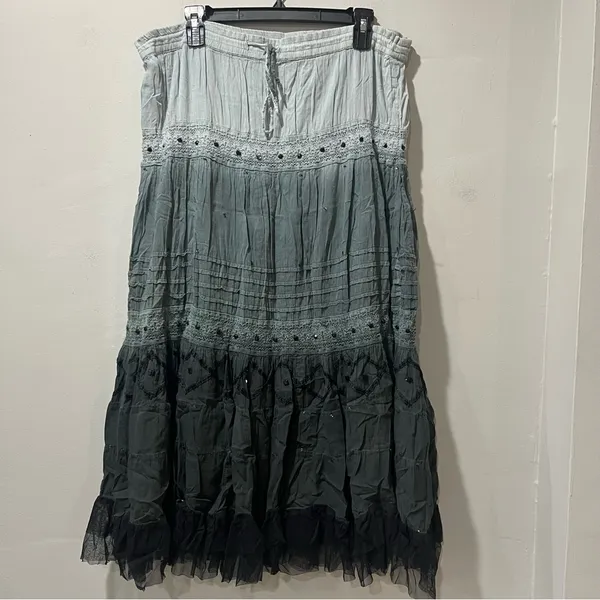 Vintage Molato Maxi Skirt Womens Large Art To‎ Wear Mesh Overlay Boho Artsy Gray - Image 2