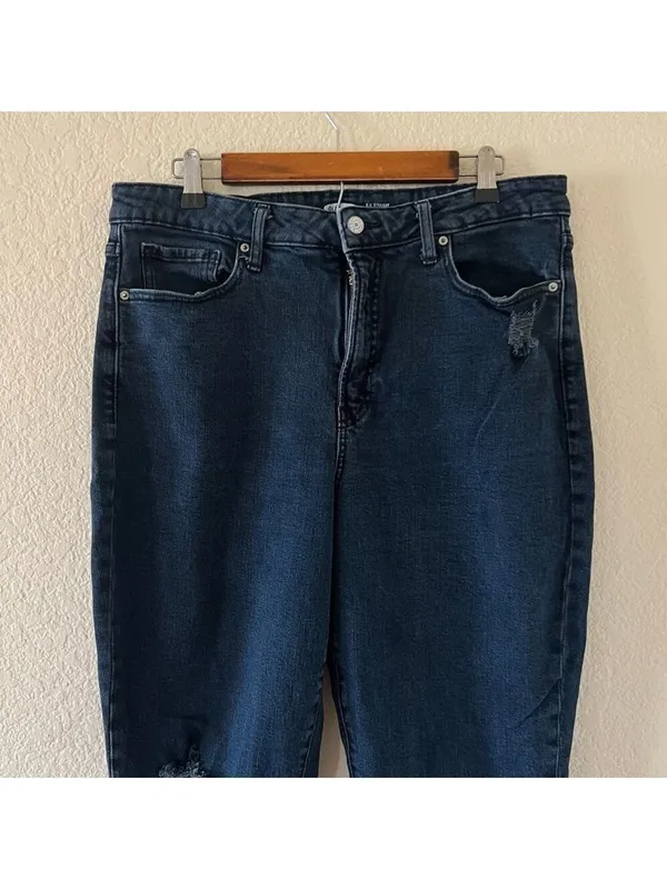 Old Navy O.G. Straight Jeans Size 14‎ Tall High Rise Distressed Dark Wash Denim - Image 4