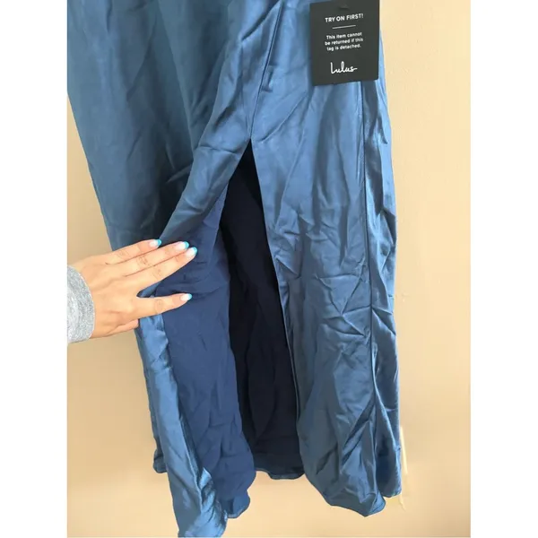 Lulus Exceptional Status Blue Halter Backless Slip Midi Dress Size Medium Gala - Image 11