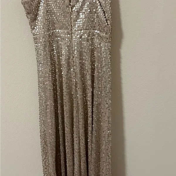 Lulu's Sequin Maxi Dress in Champagne Beige Evening Formal Party Wedding Dress - Image 9