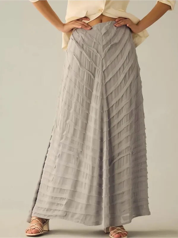 NEW Anthropologie Gray Layered Ruffle Asymmetrical Boho Quiet Luxury Maxi Skirt - Image 2