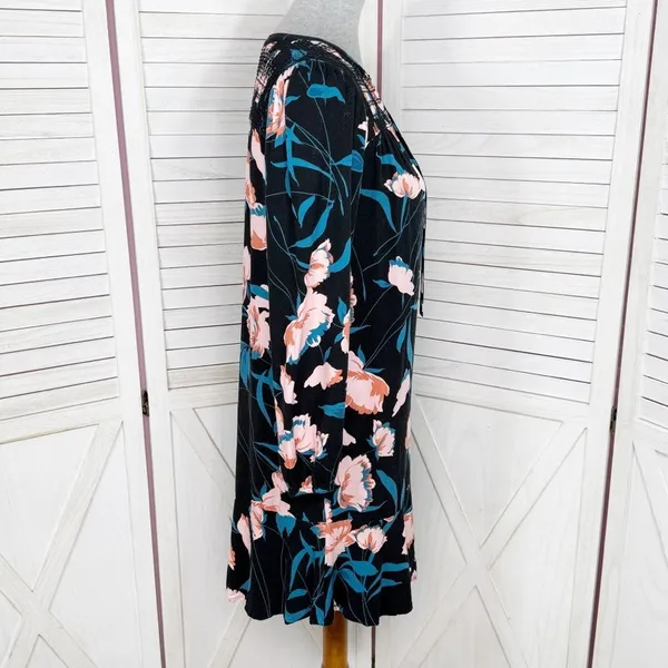 Maeve Anthropologie Ragonda‎ Floral Smocked Shoulder Tunic Shift Dress Black 4 - Image 4