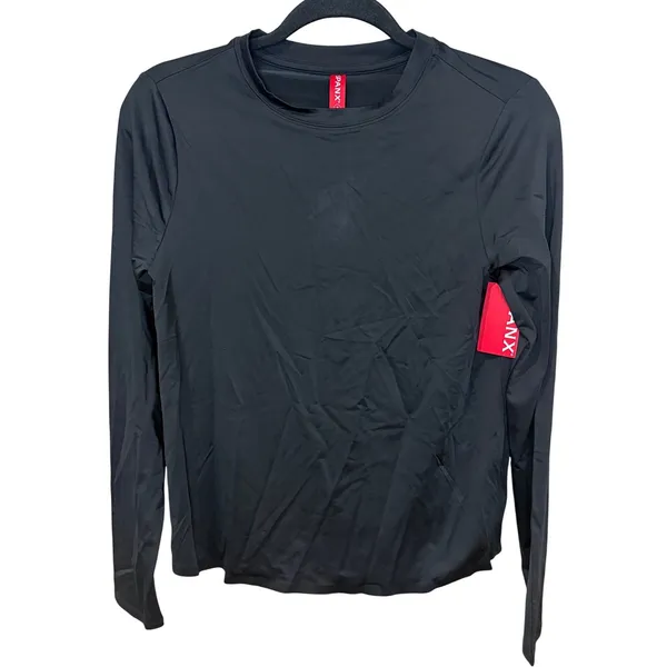 Spanx NWT Activate Long Sleeve Top Black Crew Neck Pleated Back 51043R Small - Image 2