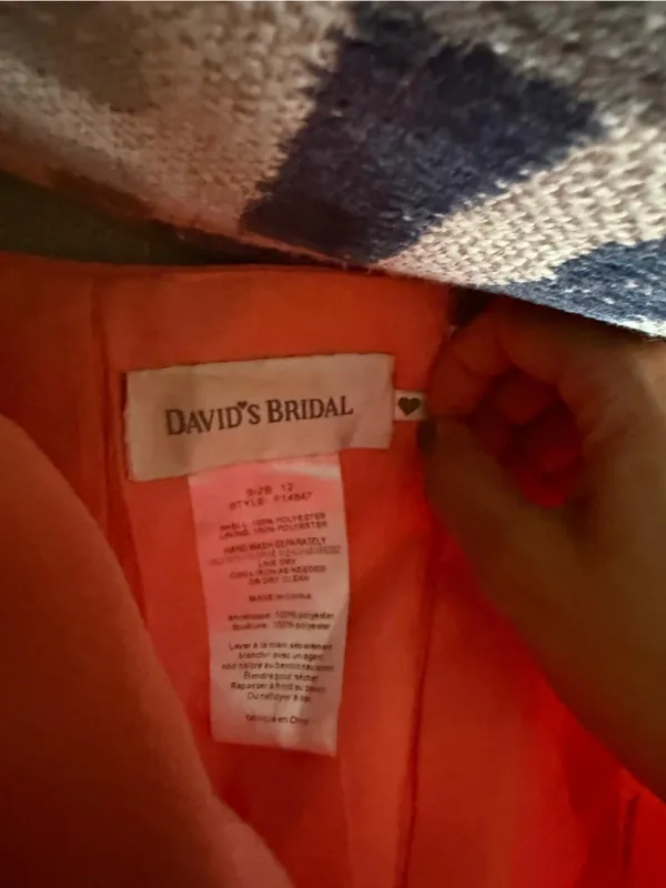 David's Bridal Strapless Coral-Pink Chiffon Dress - Image 5