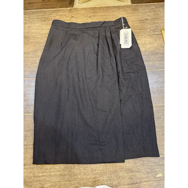 Vintage Dead‎ stock Carlisle Wool Gray Pencil Midi Skirt Size 16 Faux Wrap - Image 2