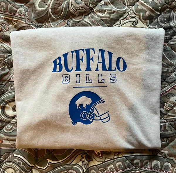 Buffalo Bills Custom Retro Tee Gray Size L - Image 2