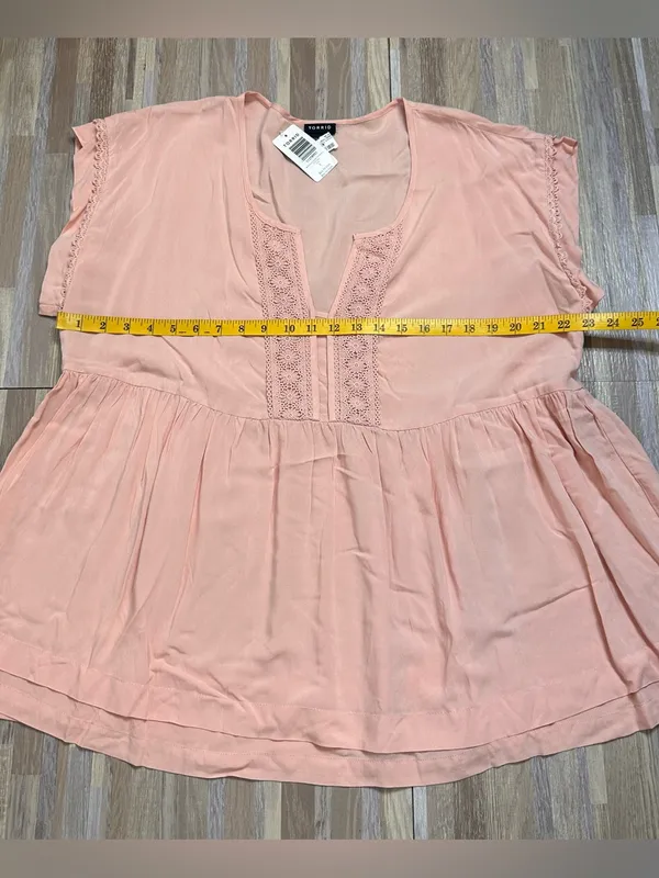 torrid Blush Pink Crochet-Trim Babydoll Blouse Women’s Size 1 (plus size 1x) - Image 3