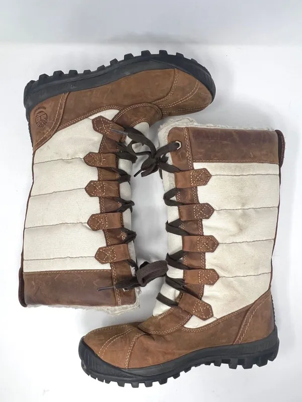 Timberland Mt. Hayes Tall Waterproof Winter Boots Brown Cream Leather Nylon 6 - Image 3
