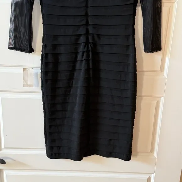 Tadashi Shoji Black Sheer Mesh Bodycon Midi Dress XS Illusion Sleeve Cocktail NWT - Image 6