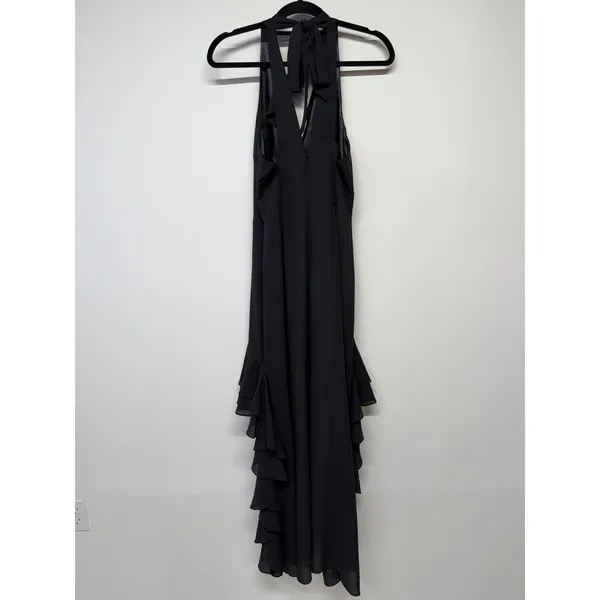 Belle Badgley Mischka Black Halter Maxi Dress Ruffle Backless Size 6 NWT - Image 3