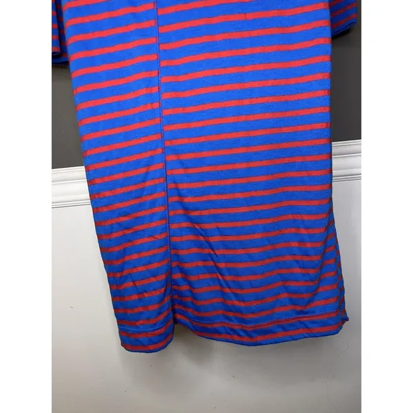 Free People Beach T Shirt Dress Womens Medium Blue Red Stripe Long Sleeve Maxi - Image 9